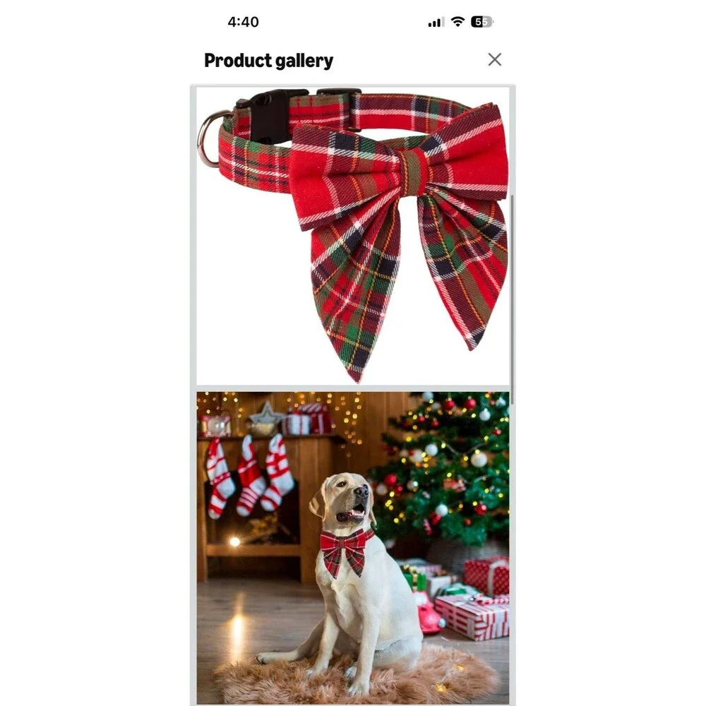 Christmas Dog Collar Classic Red Plaid Removable Bow Tie Adjustable Medium